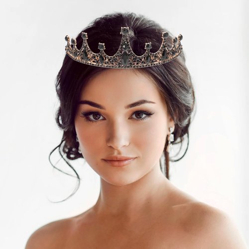 Lurrose Baroque Queen Crown Wedding Bridal Tiara Black Rhinestones Baroque Halloween Costume Prom Pageant Tiara for Women