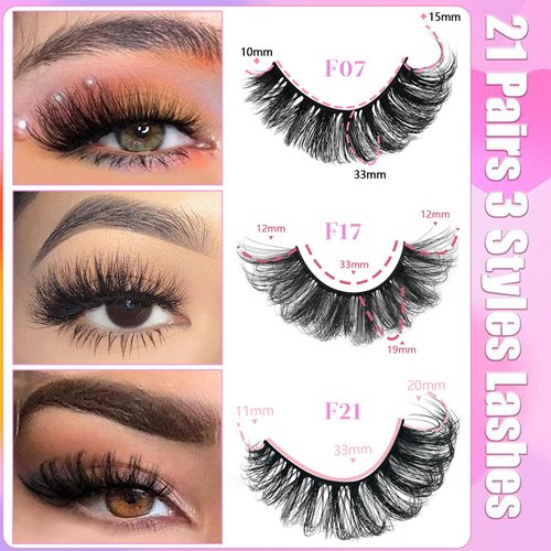 21 Pairs Mink Fluffy Lashes 3 Styles Russian Strip Lashes Cat-eye Lashes Natural Look Faux Lashes Mink D Curl Luxury Soft Fake Eyelashes Dramatic Wispy Faux Eyelashes 3D Fake Lashes By Anforlin