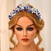 Kilshye Blue Crystal Tiaras and Crowns Silver Leaf Wedding Headband Rhinestone Bridal Headpiece for Women