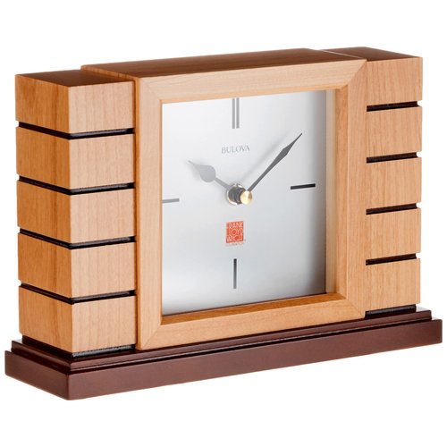 Bulova B1659 Usonian II Frank Lloyd Wright Mantel Clock, Natural Finish with Walnut Stain Base