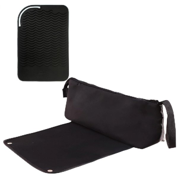 Yuzkouge Hair Tools Travel Bag and Heat Resistant Mat，Set of 2, Women Essentials Storage Pouch for Curling Iron Straightener Flat Iron Hair Dryer