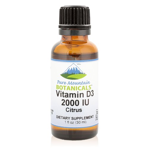 Pure Mountain Botanicals Flavored Vitamin D Drops – Orange and Lemon Flavored Liquid Vitamin D3-2000iu per Serving - 1oz Bottle