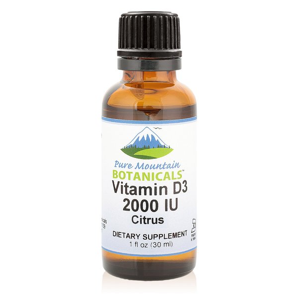 Pure Mountain Botanicals Flavored Vitamin D Drops – Orange and Lemon Flavored Liquid Vitamin D3-2000iu per Serving - 1oz Bottle