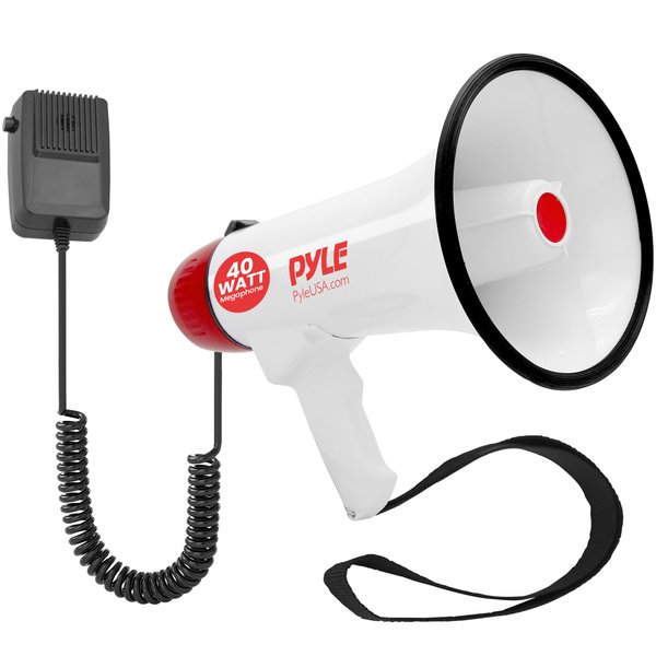 Pyle Megaphone Bullhorn Speaker - 40W, 1000 Yard Range, Built-in Siren & Microphone, Rechargeable Battery, Portable & Lightweight for Cheerleading, Football, Safety Drills, and More