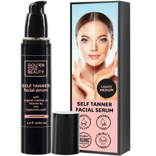 Face Tanner – Self Tan Serum w/Hyaluronic Acid and Organic Oils, Self Tanners Best Sellers, Facial Sunless Tanner for Natural Sunkissed Glow, Fake Tan Moisturizer, 2.0 fl (Light to Medium)