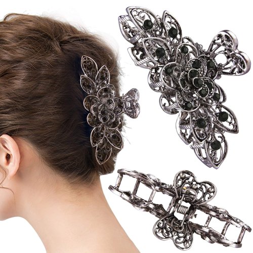 CROWN GUIDE Fancy Hair Claw Jaw Clips Pins For Womens, Vintage Rhinestone Crystal Flowers Hair Ba...