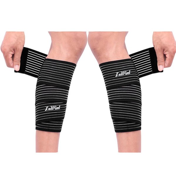 Luwint 2PACK Calf Compression Bandage, Elastic Leg Band Calves Wrap for Men Women - Stretch Pain Relief Support Strap for Sports Gym Weightlifting Working Out Running (Black / 60'' Length)