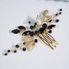Teyglen Crystal Bride Wedding Hair Comb Black Rhinestone Crystal Hair Comb Gold Leaves Headpiece Hair Piece Black Headpiece Hair Accessories for Women