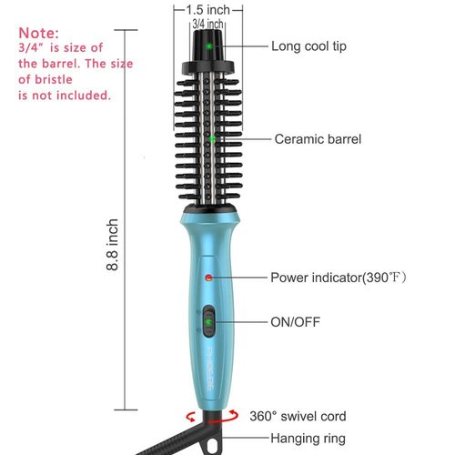 Mini Curling Iron PHOEBE 3/4 Inch Dual Voltage Ceramic Tourmaline Ionic Hot Curler Brush with Traveling Bag for Europe, Professional, Travel for Short Hair