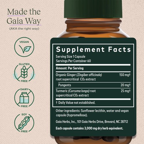 Gaia Herbs Ginger Supreme - Supports Healthy Digestion and Relieves Occasional Nausea - with Organic Ginger Root and Turmeric Root - 60 Vegan Liquid Phyto-Capsules (60-Day Supply)