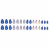 MISUD Press on Nails Short Almond Fake Nails Glossy Glue on Nails Summer Blue Acrylic Nails Stiletto Artificial Nails Cute Flower Stick on False Nails with Design 30pcs