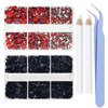 8000 Pieces Red & Black Non Hotfix Flat Back Gems Round Resin Rhinestones Kit 4 Mixed Sizes（2-5mm） with Picking Pen and Tweezer for Nails Crafts Makeup Eyes DIY Christmas Gift Clothes Phone Bottles