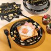 Vesici 120 Pcs Happy Birthday Party Supplies Disposable Party Tableware Serves 24 Included 7 Inch 9 Inch Plates Napkins Cups Forks for Men Woman 50th Birthday Party Decorations (Black and Gold)