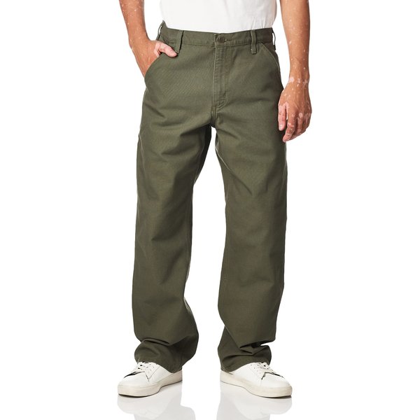 Carhartt mens Washed Duck Dungaree work utility pants, Moss, 32W x 30L US