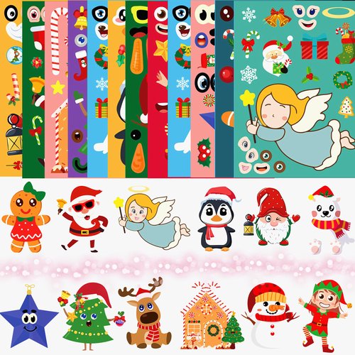 36 Sheets Christmas Stickers for Kids, Christmas Crafts Make Your Own Christmas Stickers, Christmas Party Favors DIY Stickers for Christmas Holiday Games Gifts Toys Party Supplies