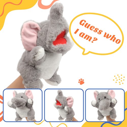Cuteoy Plush Elephant Hand Puppet Stuffed Animal Toy Open Movable Mouth Creative Role Play Storytelling Plushies Gifts for Kids Toddlers Birthday Christmas