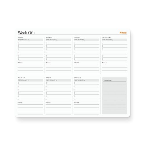 Notsu Weekly Planner Notepad | Sunday Start Weekly Calendar Pad Tear Off, 50 Undated Pages