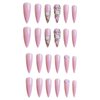 IMRAIN Long Press on Nails Stiletto Pink Fake Nails Rhinestone & Flower Designs Glossy Glue on Acrylic Nails Full Cover Luxury Bling Handmade Stick on False Nails for Women 24Pcs