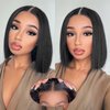 Bob Wig Human Hair Glueless Wigs Pre Plucked Pre Cut Bleached Invisible Knots 180% Density Short Straight Wigs for Black Women Bob Wigs Glueless Lace Front Wigs Human Hair with Elastic Band 10 Inch