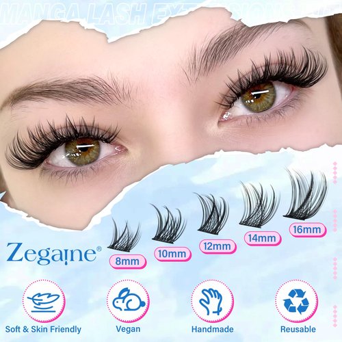 Zegaine Natural Lash Clusters Kit Wispy Eyelash Extensions Kit Cat Eye Lash Extensions C Curl Wispy Individual Lashes Natural Look DIY Lash Clsuetrs Kit with Lash Bond & Seal, Tweezers 10-16MM 132Pcs