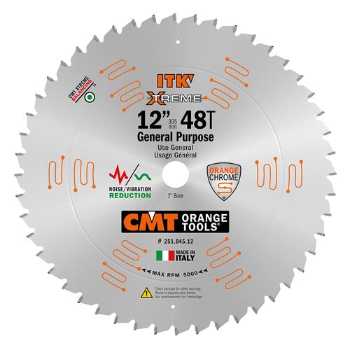 CMT 251.045.12 ITK General Purpose Saw Blade, 12-Inch x 45 Teeth 1FTG+2ATB Grind with 1-Inch Bore