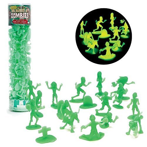 SCS Direct Zombie Action Figures - 100 Glow in The Dark Zombies with 14 Unique Sculpts - Includes Zombies, Zombie Pets, Gravestones, and Humans- Great Gift Set for Kids Birthdays & Collectors