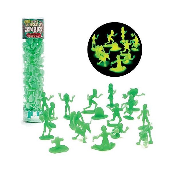 SCS Direct Zombie Action Figures - 100 Glow in The Dark Zombies with 14 Unique Sculpts - Includes Zombies, Zombie Pets, Gravestones, and Humans- Great Gift Set for Kids Birthdays & Collectors