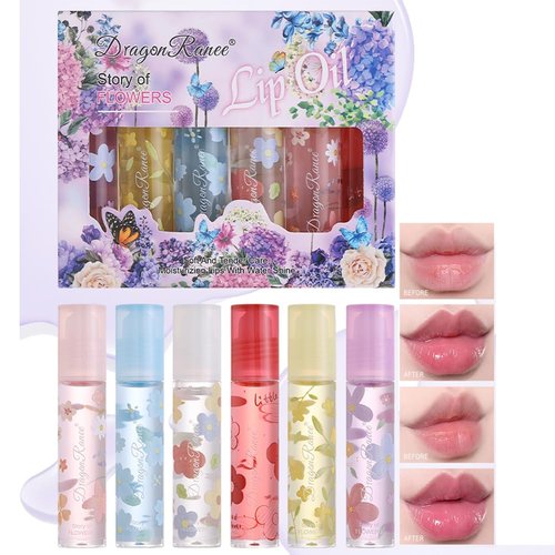 Lip Glow Oil 6 Pcs Moisturizing Plumping Lip Gloss Lip Care Hydrating Tinted Lip Balm with Gift Box Beauty Cosmetics Makeup Set Kit