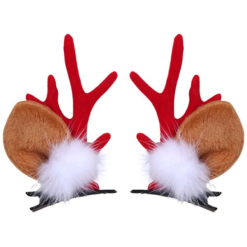 Chridtmas Hair Bow Clip Cute Fuzzy Reindeer Antlers Bow Hair Clip for Christmas Red Deer Ear Hair Clips for Girls Xmas Hair Accessories Holiday Favor Gift (red)