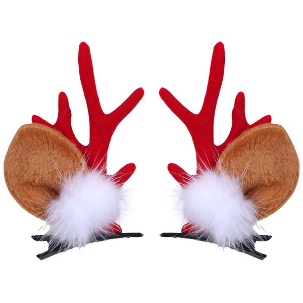 Chridtmas Hair Bow Clip Cute Fuzzy Reindeer Antlers Bow Hair Clip for Christmas Red Deer Ear Hair Clips for Girls Xmas Hair Accessories Holiday Favor Gift (red)