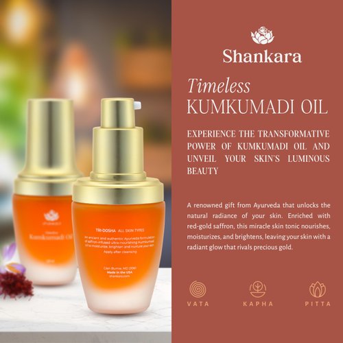 Shankara Kumkumadi Oil with Pure Saffron and Ayurvedic Herbs with Rose Aroma – Kumkumadi Tailam Dark Spot Remover Facial Oil for Hydrated, Moisturized, and Brighter Skin