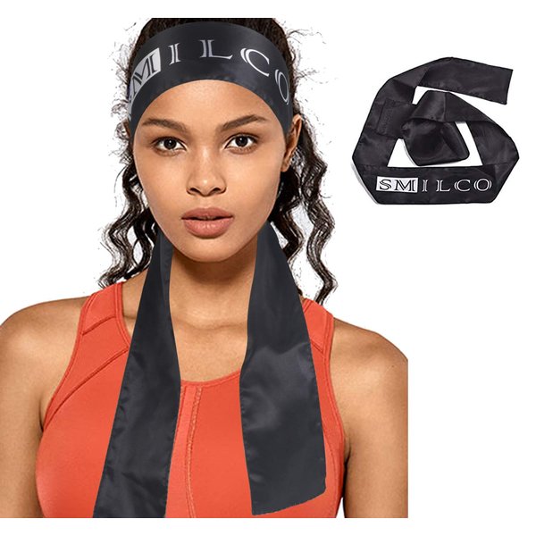 Smilco 1 Pack Black Satin Edge Laying Scarf Wrap for Hair Edge Wrap Wig Grip Band 58 X 3 Inches Edge Control Scarf for Women Lace Frontal Wigs Makeup Facial Sport Yoga (1 Pack, Black)