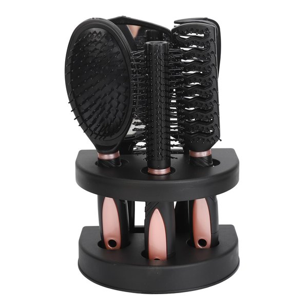 Fockety 5Pcs Hair Comb Set, Mirror Comb Set and Holder Stand Set, Portable Multifunctional Hair Brush and Comb Set, Salon Hairdressing Styling Tool for Women and Men, Wet Dry Curly Styling