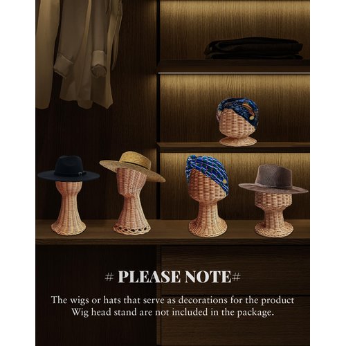 CHADWICK Rattan Mannequin Head Stand, Hat & Wig Display Holder, Handmade Wicker Showcase, Rustic Cap Rack, Stable Base, Unique Vine Woven Design, Ideal for Home, Hair Salon, Lightweight & Durable