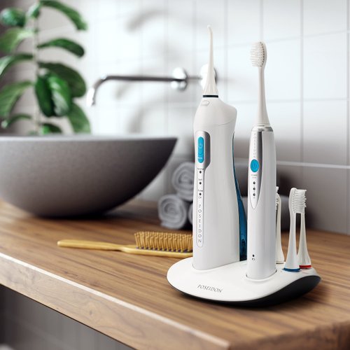 ToiletTree Products Poseidon Irrigator and Toothbrush Combo - Rechargeable Sonic Toothbrush and Oral Irrigator to Support Oral Health and Fight Bad Breath - Comes with Extra Tips for Multiple Users