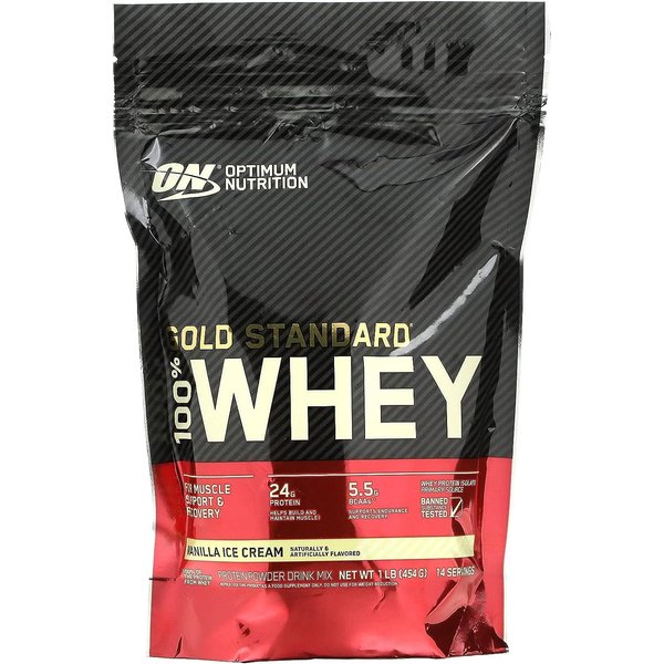 Optimum Nutrition Gold Standard 100% Whey Protein Powder, Vanilla Ice Cream, 1 Pound (Packaging May Vary)