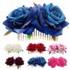 Xiaokeis Wedding Rose Flower Hair Comb, Faux Velvet Red Rose Bridal Hair Clip, Floral Hair Accessory for Women and Girls