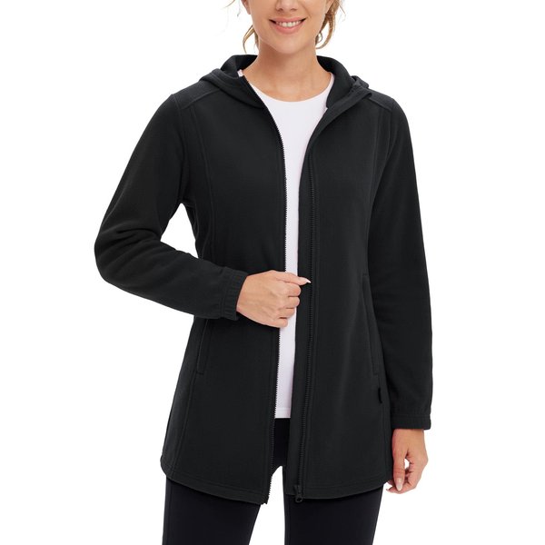 BALEAF Women's Long Fleece Jacket Full Zip Polar Fleece Hoodie Soft Lightweight Winter Coat Black XL