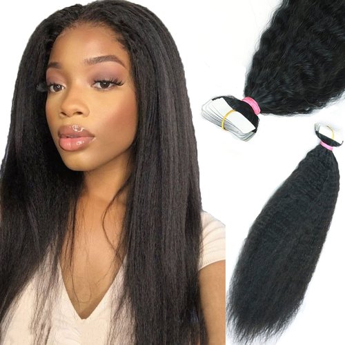 Y WIGS Tape In Hair Extensions Human Hair Kinky Straight Remy Hair 40pcs 80g Natural Color Real Human Hair Tape In Extensions 12inch