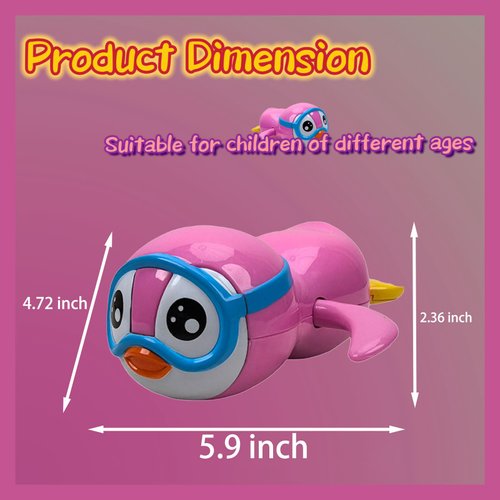Penguin Bath Toy for Kids and Babies, Newborn Pool Toys for Toddlers, Pink Diving Penguin Floating Bath Toys, Easter Basket Stuffers, Easter Wind Up Toys, Penguin Water Toy for Christmas, Party Favors