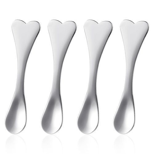 WY LIGHTING LEVEL Metal Makeup Spatula 4 Pieces Facial Massage Scoop Mini Beauty Spoons Heart-shaped Skincare Applicator Brush Reusable Cosmetic Tools for Face Mask Cream Lotions Moisturizers