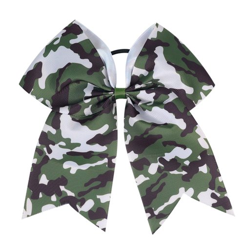 Camo Cheer Bow 7" Cheer Bows Camouflage Ponytail Hair Ties Ponytail Holder Ribbon Accessories.(FQ4) (B)