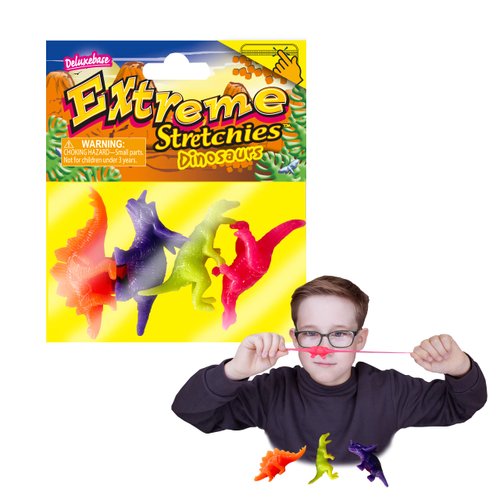 Extreme Stretchies - Dinosaur from Deluxebase. Pack of 4 Small Jurassic Animal Stretchy Toys. Perfect for Kids, Great Party Favors and Pinata Stuffers