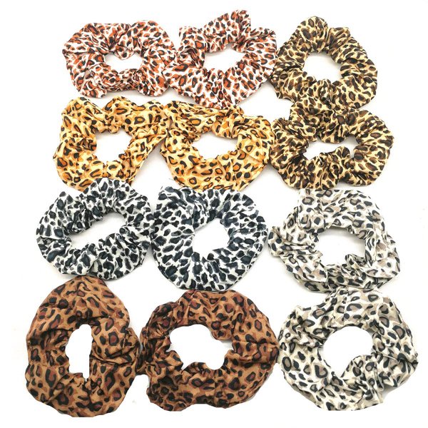 CONOFA Women's Leopard Scrunchies Animal Print Chiffon Scrunchy Hair Bow Chiffon Ponytail Holder Elastic Bobbles Hair Ties Bands Scrunchie 12 Pack