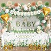 Sage Green Baby Shower Decoration for Girl Boy 99Pcs, Boho Greency Neutral Party Supplies with Oh Baby Backdrop Tablecloth Balloon Garland Kit for Woodland Safari Gender Reveal Party Decor