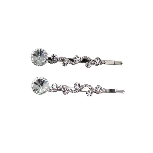 Faship A Pair Of Clear Premium Rhinestone Crystal Floral Hair Clips 2 Pcs Pins - Clear