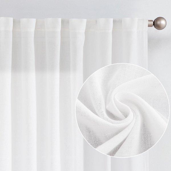 COLLACT Flax Linen Curtains 90 Inches Long for Living Room/Bedroom White Farmhouse Curtains Light Filtering Semi Sheer Privacy Drapes Rod Pocket Back Tab Window Treatments, W50 x L90, 2 Panels White