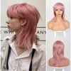 Liyouda Pink Mullet Wigs for Black Women Straight Wolf Cut Wig, Pink Mullet Wig Layered Mullet Wigs with Bangs Soft Synthetic Shag 80s 90s Mullet Wigs for Women Rocker Cosplay Wig