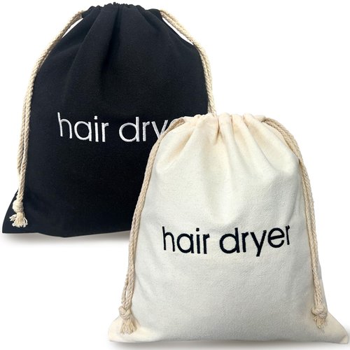 Hair Dryer Storage Bags with Drawstring - Elegant Black and White Containers for Travel and Bathroom Use