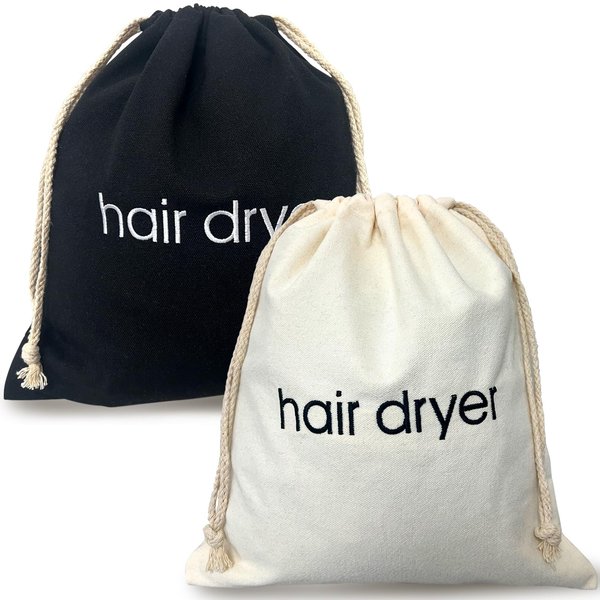 Hair Dryer Storage Bags with Drawstring - Elegant Black and White Containers for Travel and Bathroom Use
